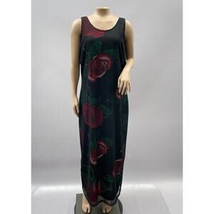 So What? Dolce USA Vtg 90s Dress Women XL Black Rose Maxi Slip Mesh Grunge Goth
